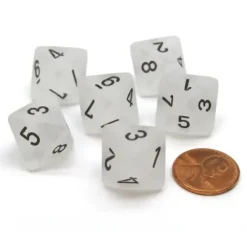 Dice>Frosted 15mm 8 Sided D8 Chessex Dice, 6 Pieces - Clear with Black - Your Source for Gaming Essentials