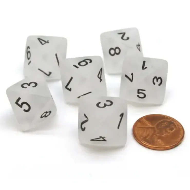 Dice>Frosted 15mm 8 Sided D8 Chessex Dice, 6 Pieces - Clear with Black - Your Source for Gaming Essentials