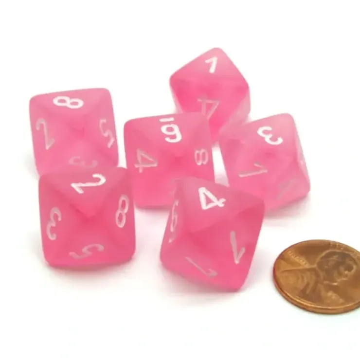 Dice>Frosted 15mm 8 Sided D8 Chessex Dice, 6 Pieces - Pink with White - Your Source for Gaming Essentials