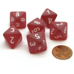 Dice>Frosted 15mm 8 Sided D8 Chessex Dice, 6 Pieces - Red with White - Your Source for Gaming Essentials