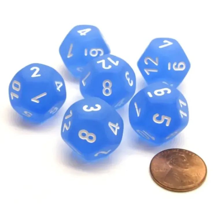Dice>Frosted 18mm 12 Sided D12 Chessex Dice, 6 Pieces - Blue with White - Your Source for Gaming Essentials