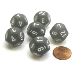 Dice>Frosted 18mm 12 Sided D12 Chessex Dice, 6 Pieces - Smoke with White - Your Source for Gaming Essentials