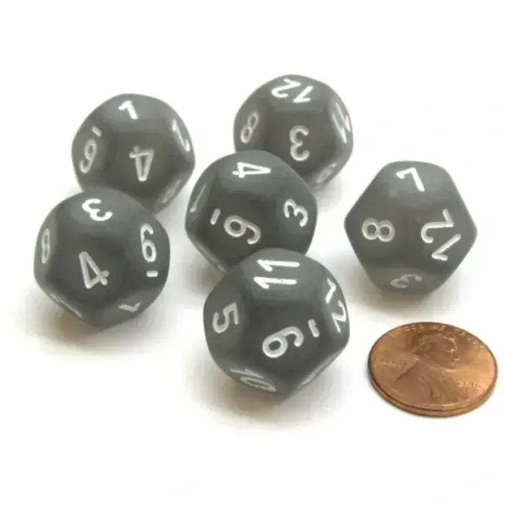 Dice>Frosted 18mm 12 Sided D12 Chessex Dice, 6 Pieces - Smoke with White - Your Source for Gaming Essentials
