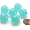 Dice>Frosted 18mm 12 Sided D12 Chessex Dice, 6 Pieces - Teal with White - Your Source for Gaming Essentials