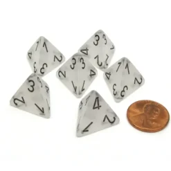 Dice>Frosted 18mm 4 Sided D4 Chessex Dice, 6 Pieces - Clear with Black - Your Source for Gaming Essentials