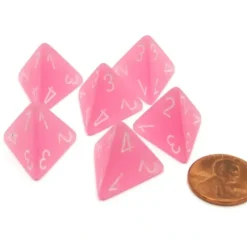 Dice>Frosted 18mm 4 Sided D4 Chessex Dice, 6 Pieces - Pink with White - Your Source for Gaming Essentials