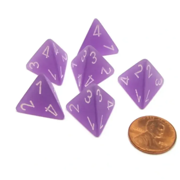 Dice>Frosted 18mm 4 Sided D4 Chessex Dice, 6 Pieces - Purple with White - Your Source for Gaming Essentials
