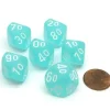 Dice>Frosted 16mm Tens D10 (00-90) Chessex Dice, 6 Pieces - Teal with White Numbers - Your Source for Gaming Essentials