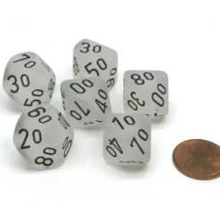 Dice>Frosted 16mm Tens D10 (00-90) Chessex Dice, 6 Pieces - Clear with Black Numbers - Your Source for Gaming Essentials