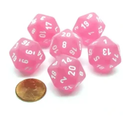 Dice>Frosted 20 Sided D20 Chessex Dice, 6 Pieces - Pink with White Numbers - Your Source for Gaming Essentials