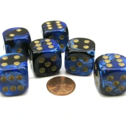 Dice>Gemini 20mm Big D6 Chessex Dice, 6 Pieces - Black-Blue with Gold Pips - Your Source for Gaming Essentials