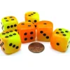 Dice>Gemini 20mm Big D6 Chessex Dice, 6 Pieces - Orange-Yellow with Black Pips - Your Source for Gaming Essentials