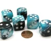 Dice>Gemini 20mm Big D6 Chessex Dice, 6 Pieces - Black-Shell with White Pips - Your Source for Gaming Essentials