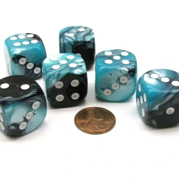 Dice>Gemini 20mm Big D6 Chessex Dice, 6 Pieces - Black-Shell with White Pips - Your Source for Gaming Essentials