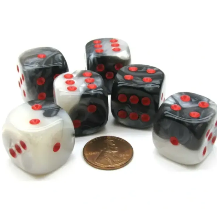 Dice>Gemini 20mm Big D6 Chessex Dice, 6 Pieces - Black-White with Red Pips - Your Source for Gaming Essentials