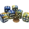 Dice>Gemini 20mm Big D6 Chessex Dice, 6 Pieces - Blue-Gold with White Pips - Your Source for Gaming Essentials