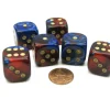 Dice>Gemini 20mm Big D6 Chessex Dice, 6 Pieces - Blue-Red with Gold Pips - Your Source for Gaming Essentials