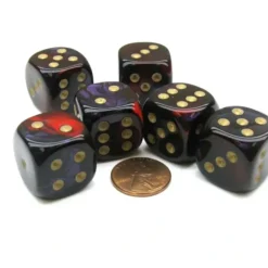 Dice>Gemini 20mm Big D6 Chessex Dice, 6 Pieces - Purple-Red with Gold Pips - Your Source for Gaming Essentials