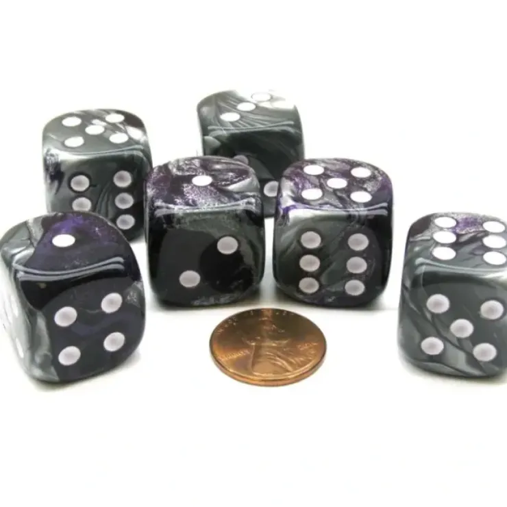 Dice>Gemini 20mm Big D6 Chessex Dice, 6 Pieces - Purple-Steel with White Pips - Your Source for Gaming Essentials