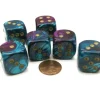 Dice>Gemini 20mm Big D6 Chessex Dice, 6 Pieces - Purple-Teal with Gold Pips - Your Source for Gaming Essentials