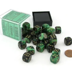 Dice>Gemini 12mm D6 Chessex Dice Block (36 Dice) - Black-Green with Gold Pips - Your Source for Gaming Essentials