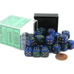 Dice>Gemini 12mm D6 Chessex Dice Block (36 Dice) - Blue-Green with Gold Pips - Your Source for Gaming Essentials