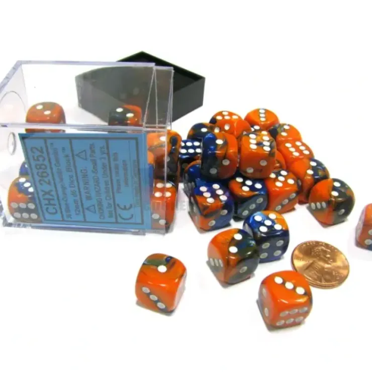 Dice>Gemini 12mm D6 Chessex Dice Block (36 Dice) - Blue-Orange with White Pips - Your Source for Gaming Essentials