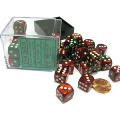Dice>Gemini 12mm D6 Chessex Dice Block (36 Dice) - Green-Red with White Pips - Your Source for Gaming Essentials