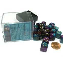 Dice>Gemini 12mm D6 Chessex Dice Block (36 Dice) - Purple-Teal with Gold Pips - Your Source for Gaming Essentials