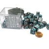 Dice>Gemini 12mm D6 Chessex Dice Block (36 Dice) - Steel-Teal with White Pips - Your Source for Gaming Essentials