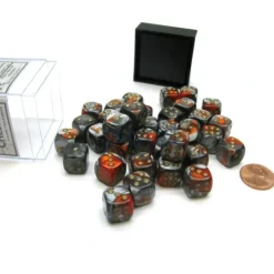 Dice>Gemini 12mm D6 Chessex Dice Block (36 Die) - Orange-Steel with Gold Pips - Your Source for Gaming Essentials
