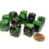Dice>Gemini 16mm D6 Chessex Dice Block (12 Dice) - Black-Green with Gold Pips - Your Source for Gaming Essentials