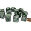 Dice>Gemini 16mm D6 Chessex Dice Block (12 Dice) - Black-Grey with Green Pips - Your Source for Gaming Essentials
