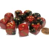 Dice>Gemini 16mm D6 Chessex Dice Block (12 Dice) - Black-Red with Gold Pips - Your Source for Gaming Essentials