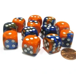 Dice>Gemini 16mm D6 Chessex Dice Block (12 Dice) - Blue-Orange with White Pips - Your Source for Gaming Essentials