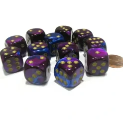 Dice>Gemini 16mm D6 Chessex Dice Block (12 Dice) - Blue-Purple with Gold Pips - Your Source for Gaming Essentials