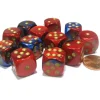 Dice>Gemini 16mm D6 Chessex Dice Block (12 Dice) - Blue-Red with Gold Pips - Your Source for Gaming Essentials