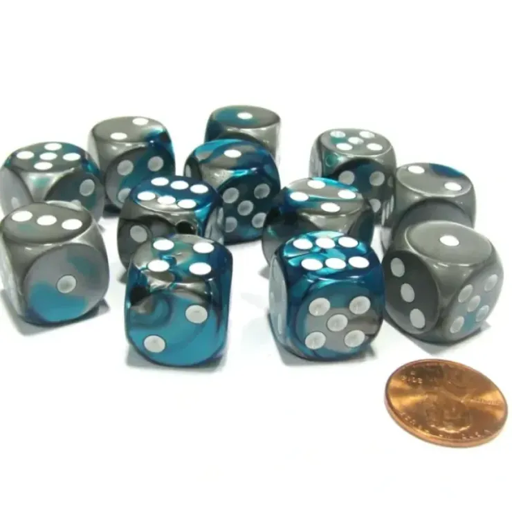 Dice>Gemini 16mm D6 Chessex Dice Block (12 Dice) - Steel-Teal with White Pips - Your Source for Gaming Essentials