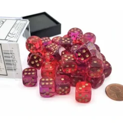 Dice>Gemini 12mm D6 Dice Block (36 Dice) - Translucent Red-Violet with Gold Numbers - Your Source for Gaming Essentials