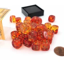 Dice>Gemini 12mm D6 Dice Block (36 Dice) - Translucent Red-Yellow with Gold Numbers - Your Source for Gaming Essentials