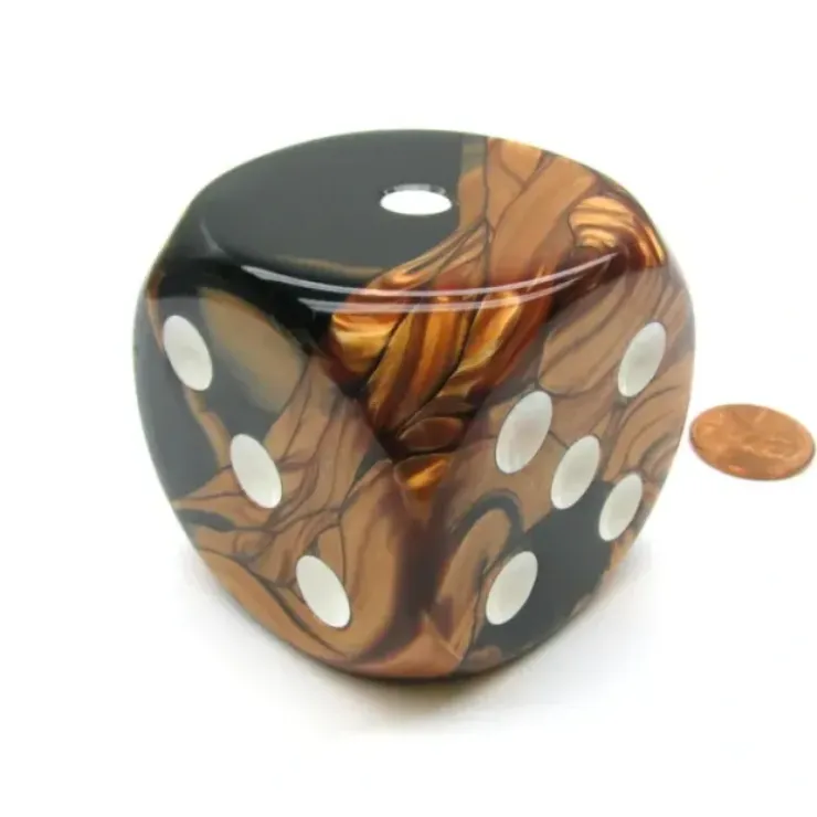 Dice>Gemini 50mm Huge Large D6 Chessex Dice, 1 Piece - Black-Copper with White Pips - Your Source for Gaming Essentials