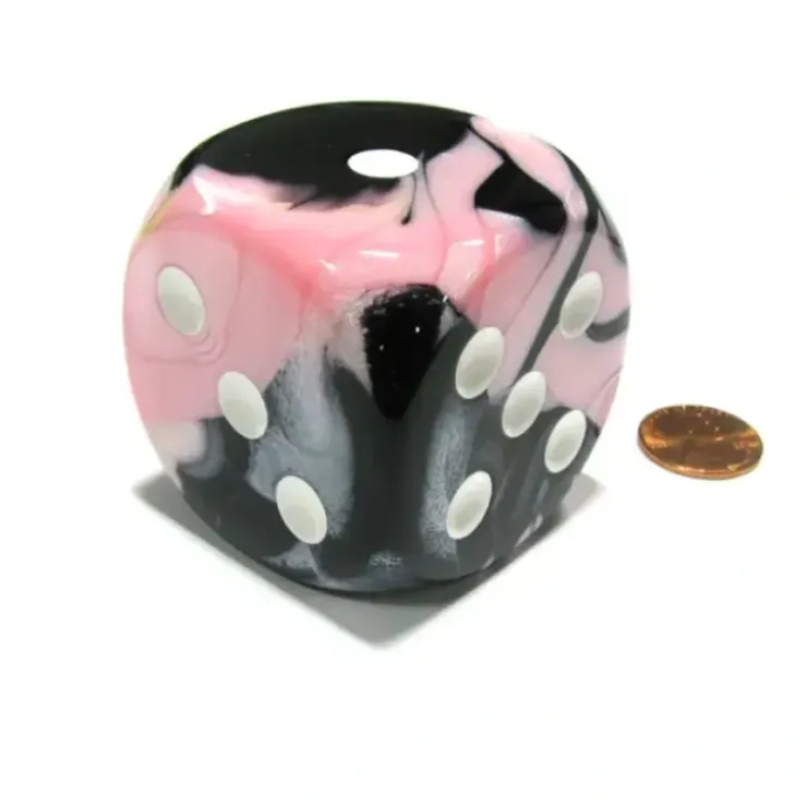 Dice>Gemini 50mm Huge Large D6 Chessex Dice, 1 Piece - Black-Pink with White Pips - Your Source for Gaming Essentials