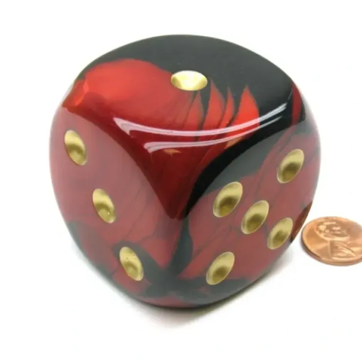 Dice>Gemini 50mm Huge Large D6 Chessex Dice, 1 Piece - Black-Red with Gold Pips - Your Source for Gaming Essentials
