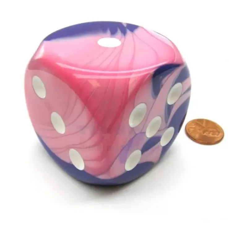 Dice>Gemini 50mm Huge Large D6 Chessex Dice, 1 Piece - Pink-Purple with White Pips - Your Source for Gaming Essentials