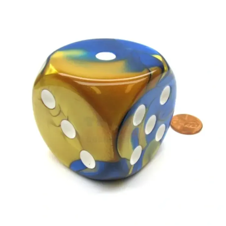Dice>Gemini 50mm Huge Large D6 Chessex Dice, 1 Piece - Blue-Gold with White Pips - Your Source for Gaming Essentials