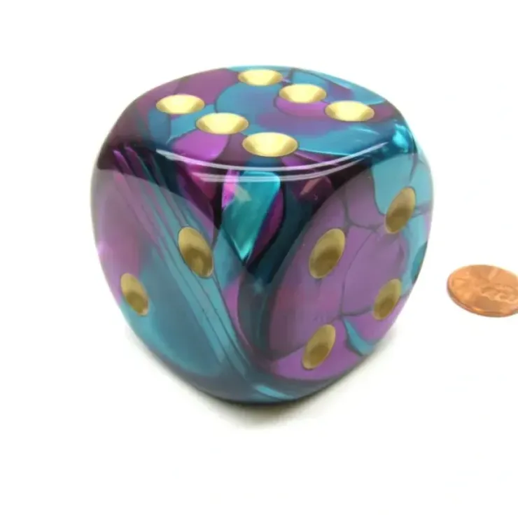 Dice>Gemini 50mm Huge Large D6 Chessex Dice, 1 Piece - Purple-Teal with Gold Pips - Your Source for Gaming Essentials