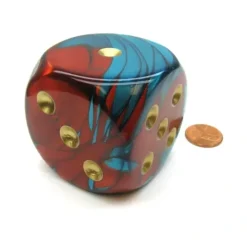 Dice>Gemini 50mm Huge Large D6 Chessex Dice, 1 Piece - Red-Teal with Gold Pips - Your Source for Gaming Essentials
