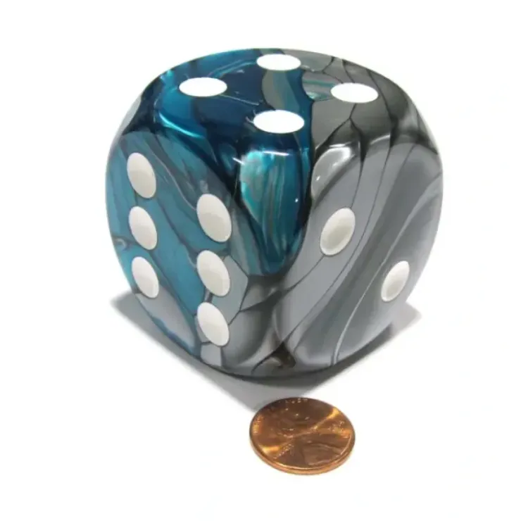 Dice>Gemini 50mm Huge Large D6 Chessex Dice, 1 Piece - Steel-Teal with White Pips - Your Source for Gaming Essentials