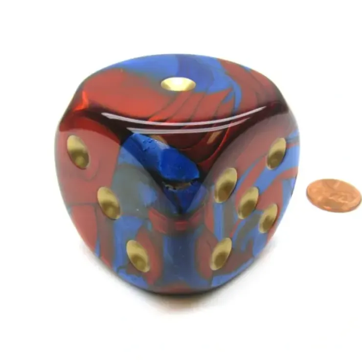 Dice>Gemini 50mm Huge Large D6 Chessex Dice, 1 Piece - Blue-Red with Gold Pips - Your Source for Gaming Essentials