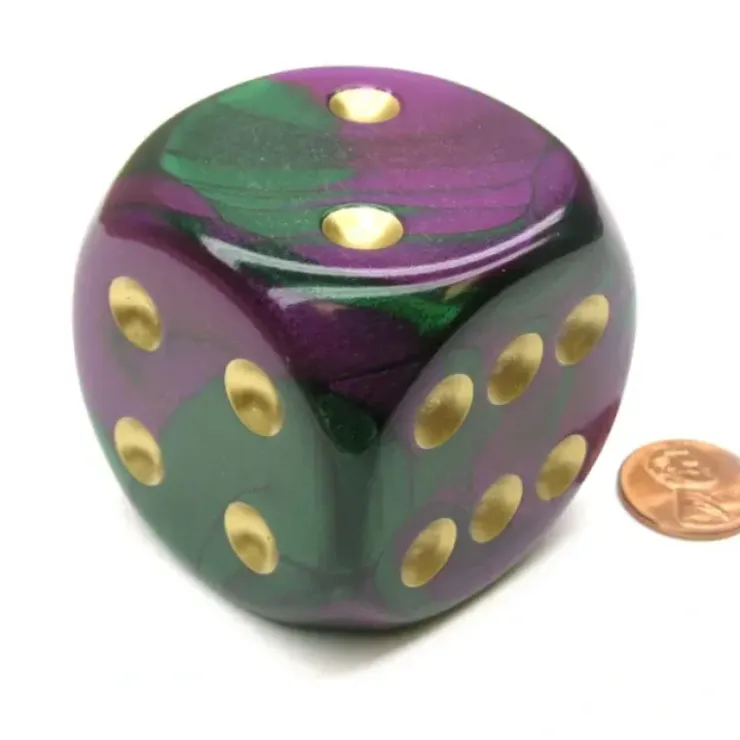 Dice>Gemini 50mm Huge Large D6 Chessex Dice, 1 Piece - Green-Purple with Gold Pips - Your Source for Gaming Essentials